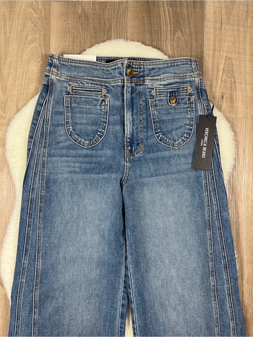 Veronica Beard Taylor Godet Wide-Leg Jeans - Picture 4 of 13